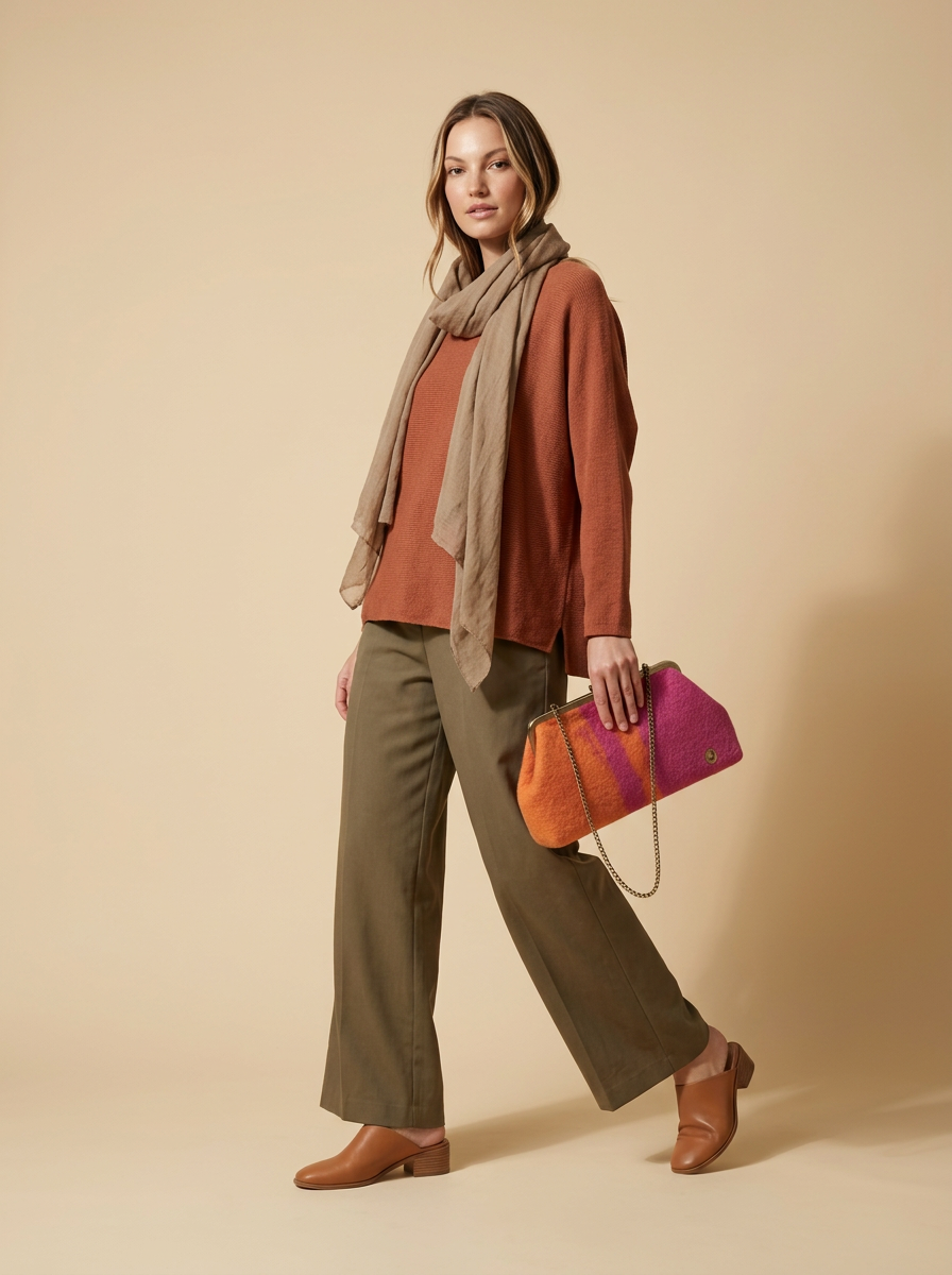 J circle Fushorange Wet-Felted Clutch