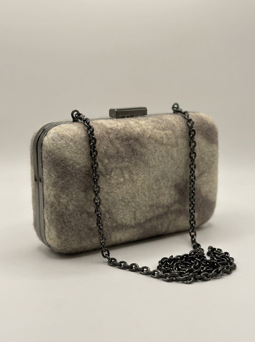 J circle Grey Pattern Wet-Felted Clutch