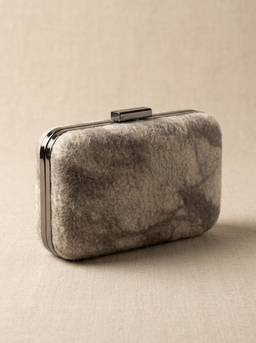 J circle Grey Pattern Wet-Felted Clutch