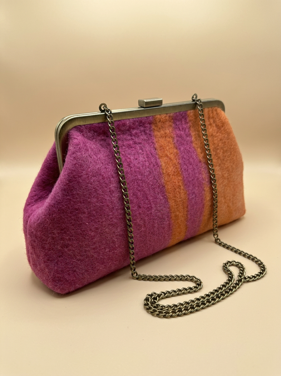 J circle Fushorange Wet-Felted Clutch