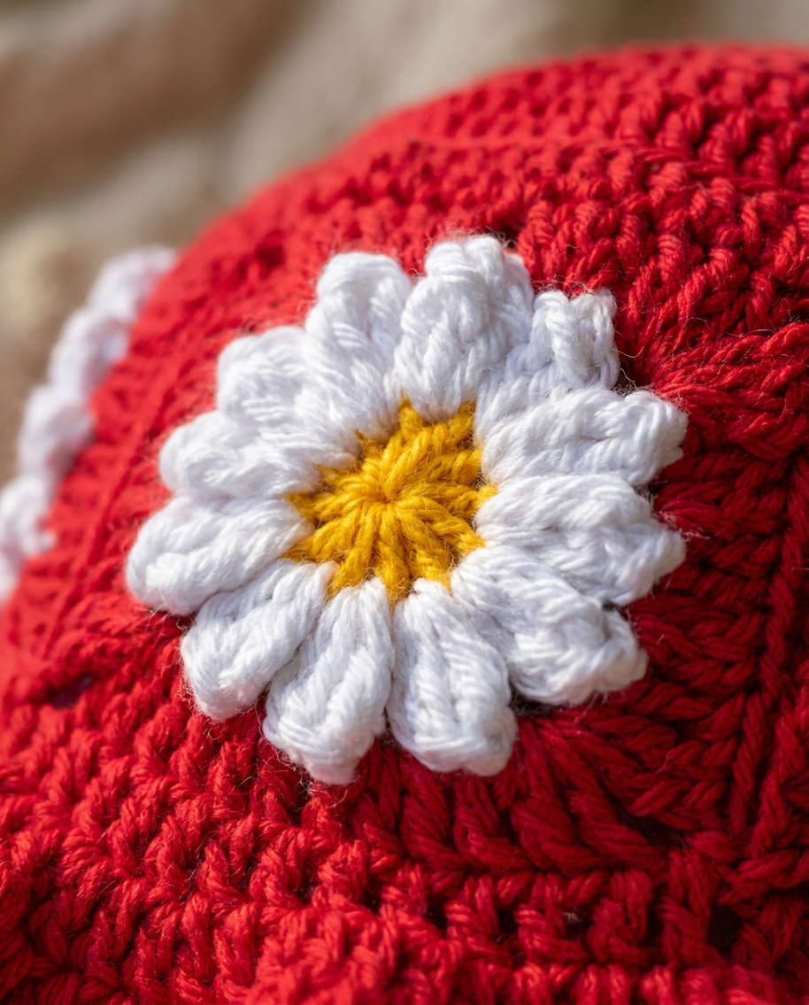 Hush and Stitch Dark Pink Daisy Bucket Hat