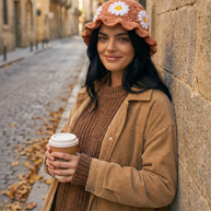 Hush and Stitch Light Brown Daisy Bucket Hat