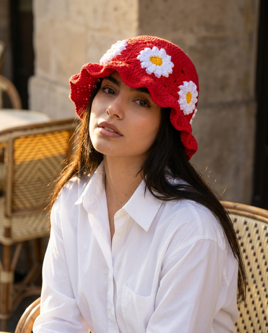 Hush and Stitch Dark Pink Daisy Bucket Hat