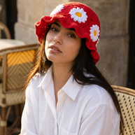Hush and Stitch Dark Pink Daisy Bucket Hat