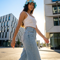 Hush and Stitch Light Blue Daisy Bucket Hat (Cream Flowers)