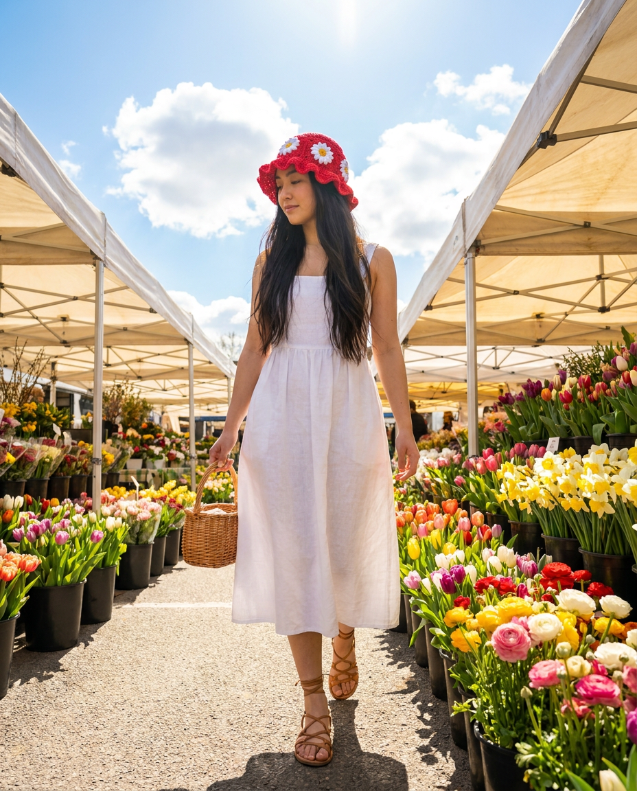 Hush and Stitch Dark Pink Daisy Bucket Hat