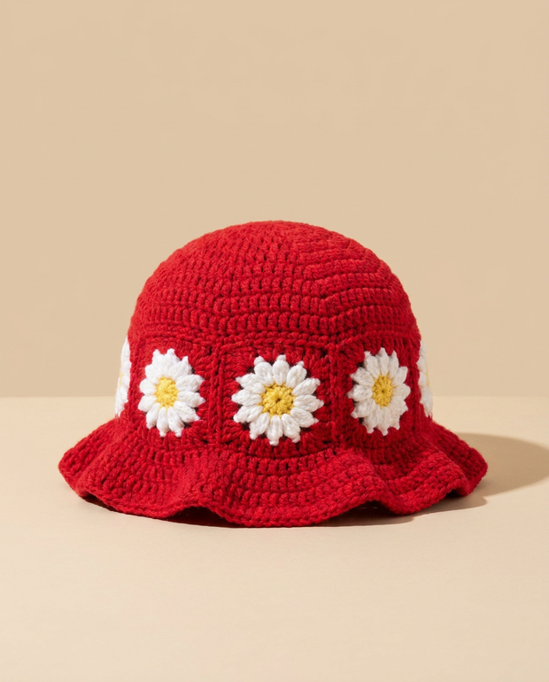 Hush and Stitch Dark Pink Daisy Bucket Hat
