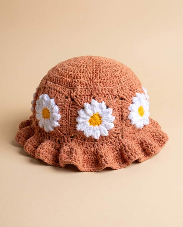 Hush and Stitch Light Brown Daisy Bucket Hat