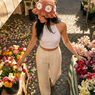 Hush and Stitch Light Brown Daisy Bucket Hat