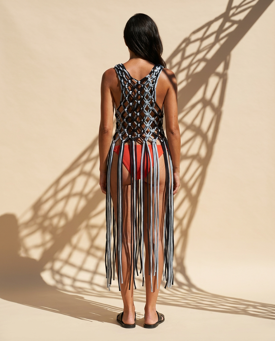 Route Raiment Black & Blue Macrame Dress