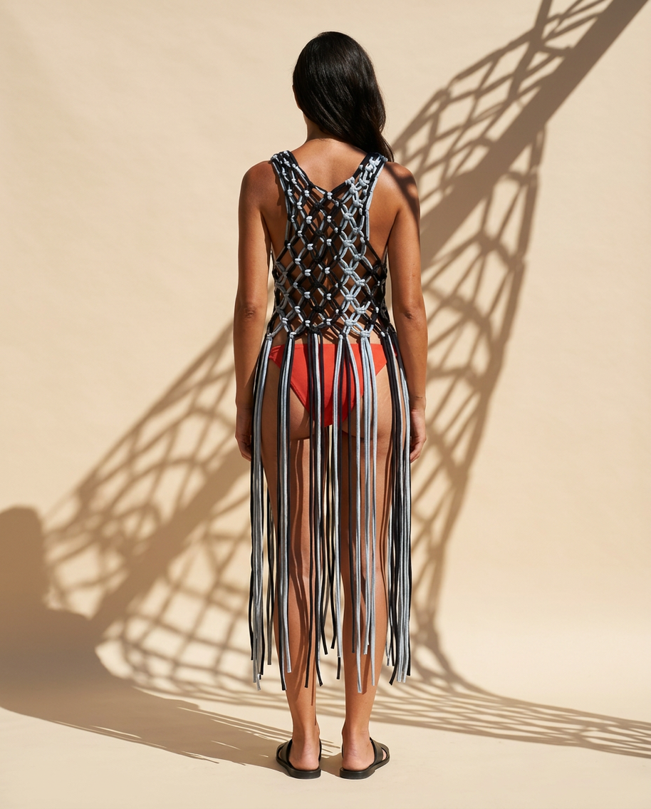 Route Raiment Black & Blue Macrame Dress