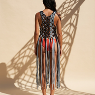 Route Raiment Black & Blue Macrame Dress