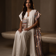Kaafmoon White Aurora Sequins Abaya