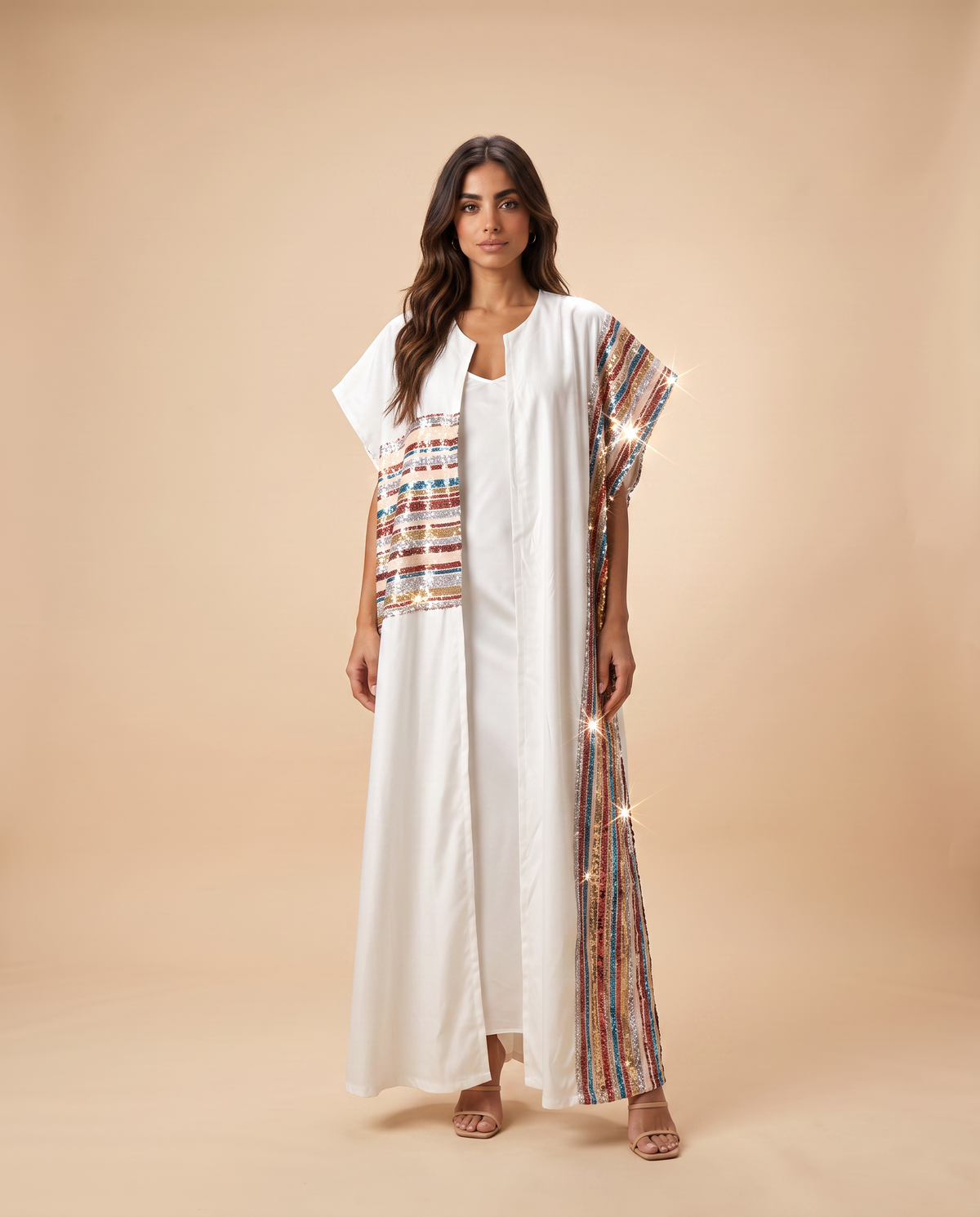 Kaafmoon White Aurora Sequins Abaya