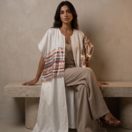 Kaafmoon White Aurora Sequins Abaya
