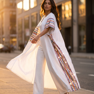 Kaafmoon White Aurora Sequins Abaya