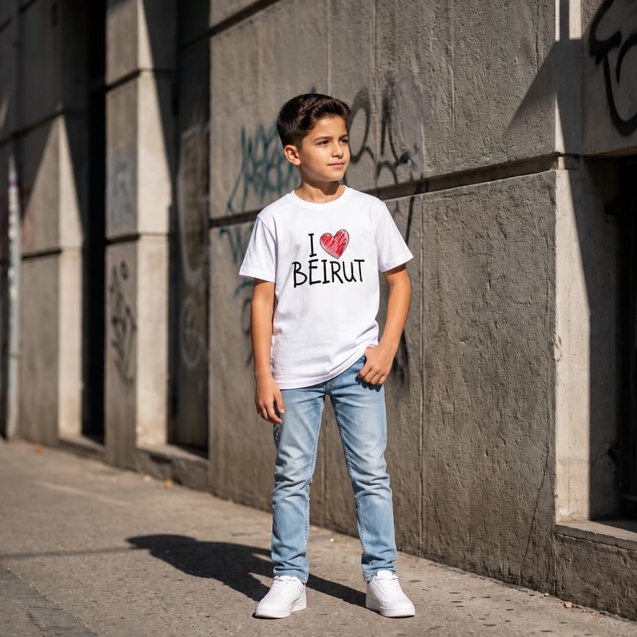 INLEB Kids White "I Love Beirut" Unisex T-Shirt