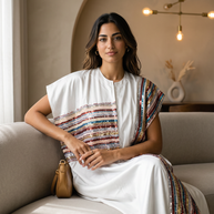 Kaafmoon White Aurora Sequins Abaya
