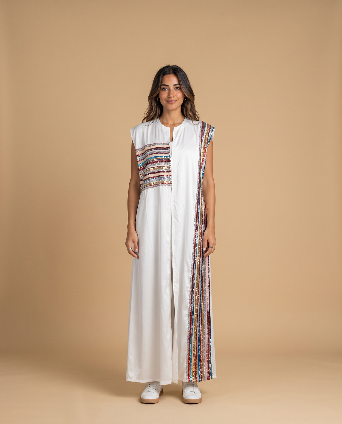 Kaafmoon White Aurora Sequins Abaya