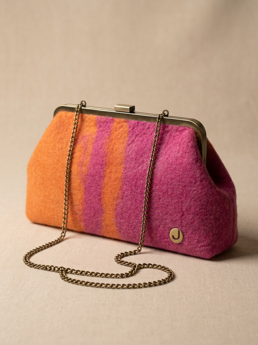 J circle Fushorange Wet-Felted Clutch