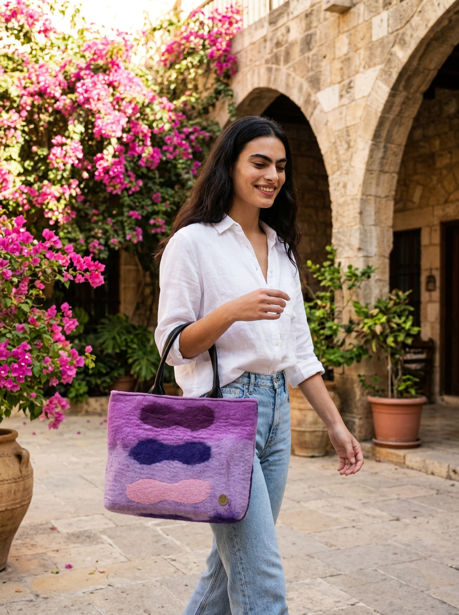 J circle Mauve Wet-Felted Bag