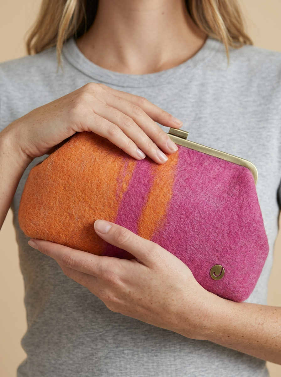 J circle Fushorange Wet-Felted Clutch