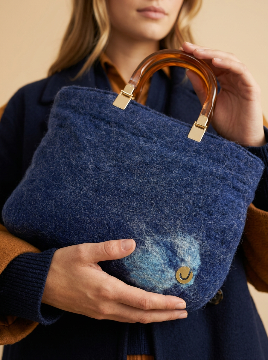J circle Blue Marine Wet-Felted Bag