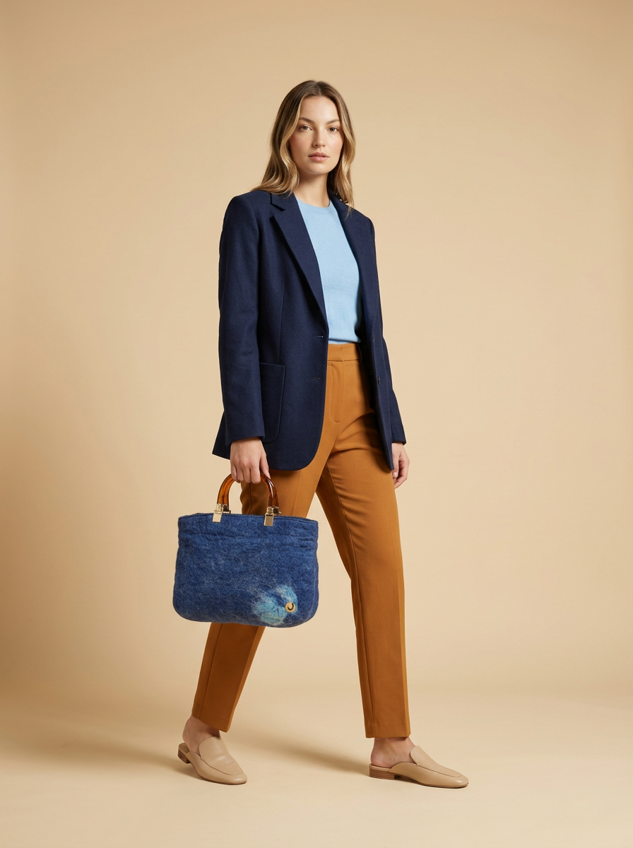 J circle Blue Marine Wet-Felted Bag