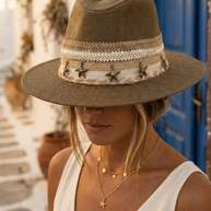 By Rita Raphael Brown Starfish Charm Straw Hat