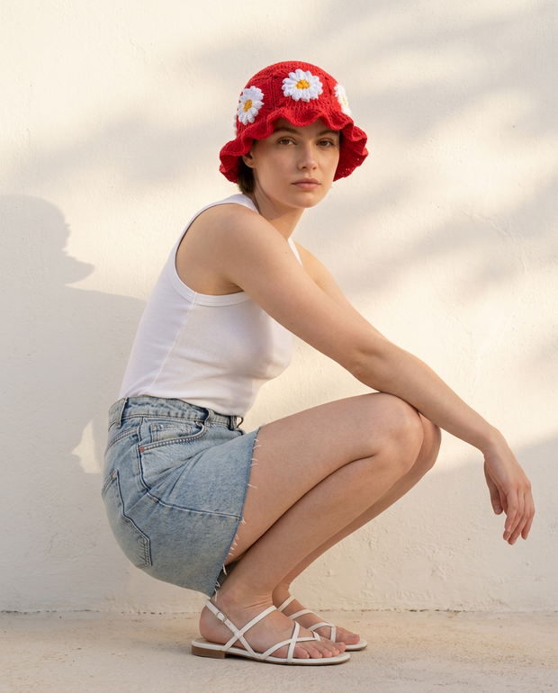 Hush and Stitch Dark Pink Daisy Bucket Hat