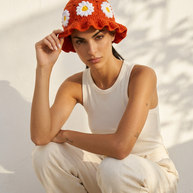 Hush and Stitch Orange Daisy Bucket Hat