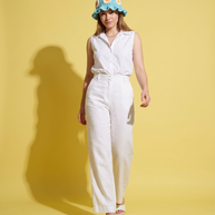 Hush and Stitch Light Blue Daisy Bucket Hat (Cream Flowers)