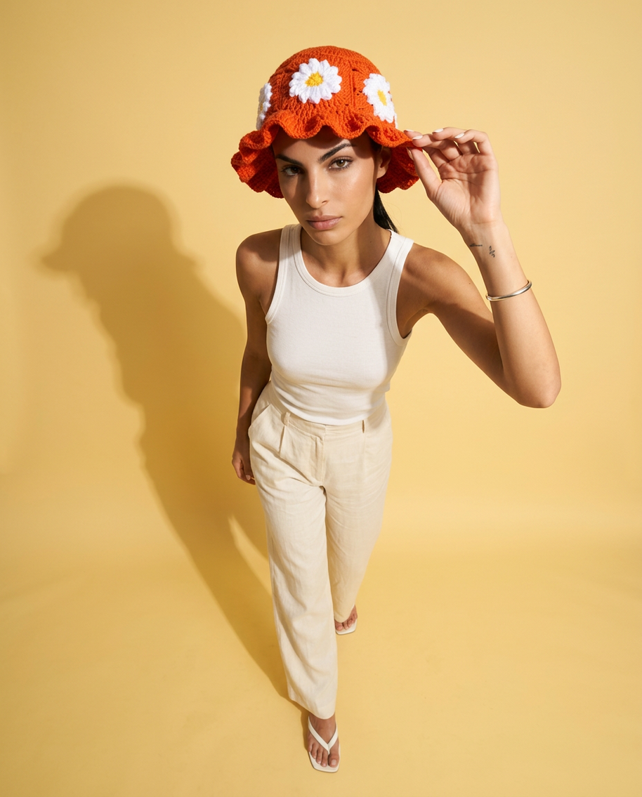 Hush and Stitch Orange Daisy Bucket Hat