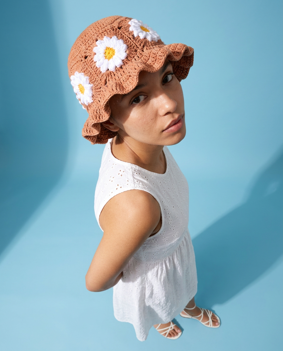 Hush and Stitch Light Brown Daisy Bucket Hat