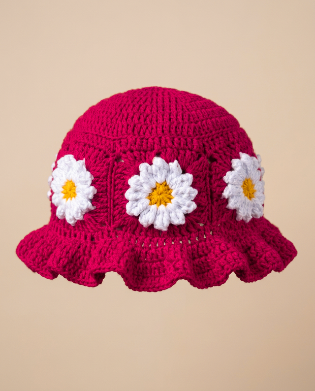 Hush and Stitch Dark Pink Daisy Bucket Hat