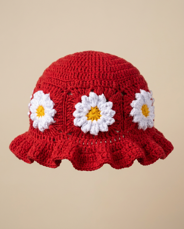 Hush and Stitch Dark Pink Daisy Bucket Hat