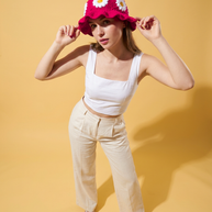 Hush and Stitch Dark Pink Daisy Bucket Hat