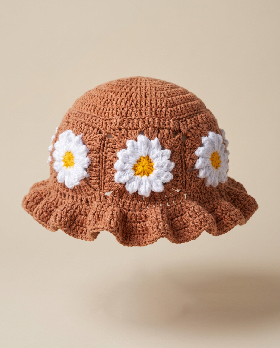 Hush and Stitch Light Brown Daisy Bucket Hat