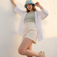 Hush and Stitch Light Blue Daisy Bucket Hat (Cream Flowers)