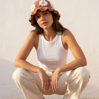 Hush and Stitch Light Brown Daisy Bucket Hat