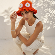 Hush and Stitch Orange Daisy Bucket Hat