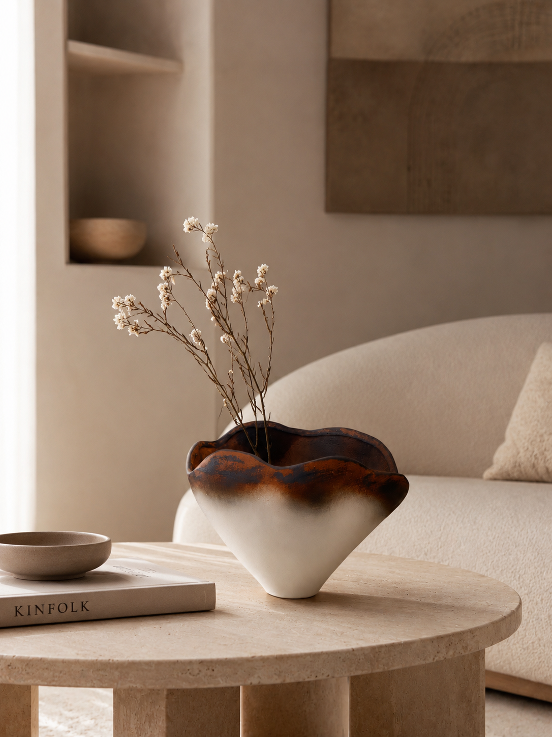 Tati deco Vase white brown metal