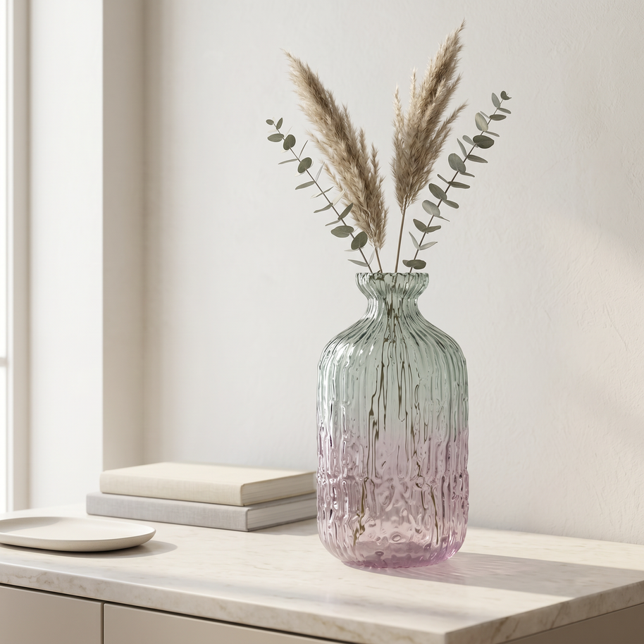 Tati deco Ombre ridged glass vase big