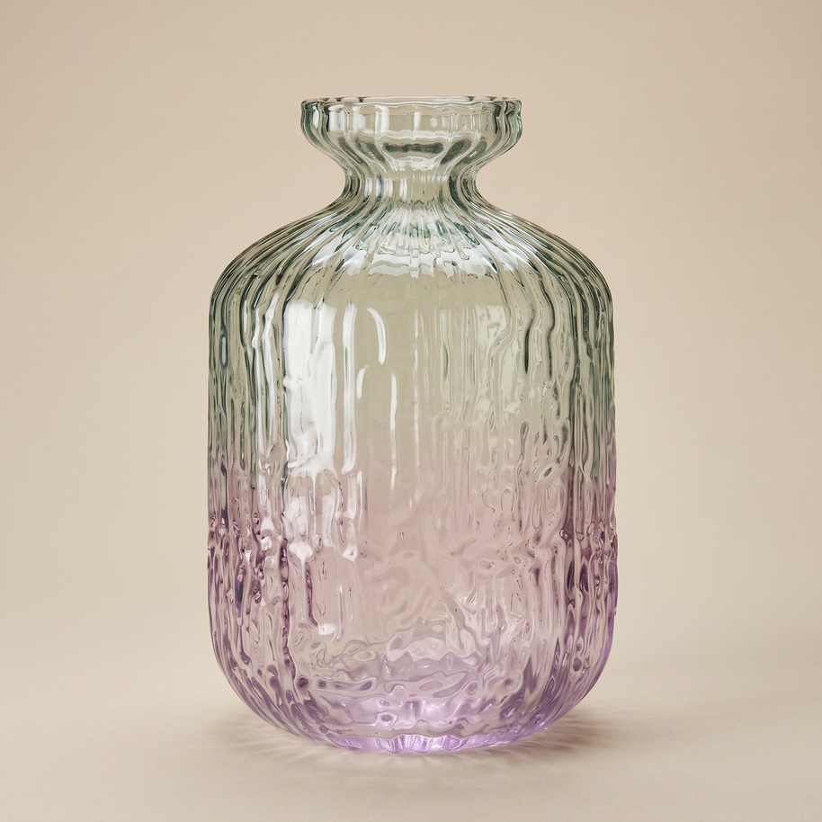 Tati deco Ombre ridged glass vase small