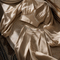 Rafelli Linen Lantern Sleeve Crop & Wide-Leg Trouser Set