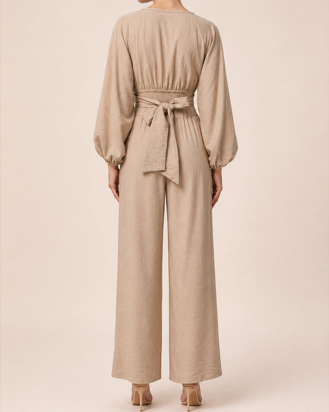 Rafelli Linen Lantern Sleeve Crop & Wide-Leg Trouser Set