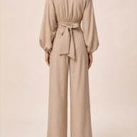 Rafelli Linen Lantern Sleeve Crop & Wide-Leg Trouser Set