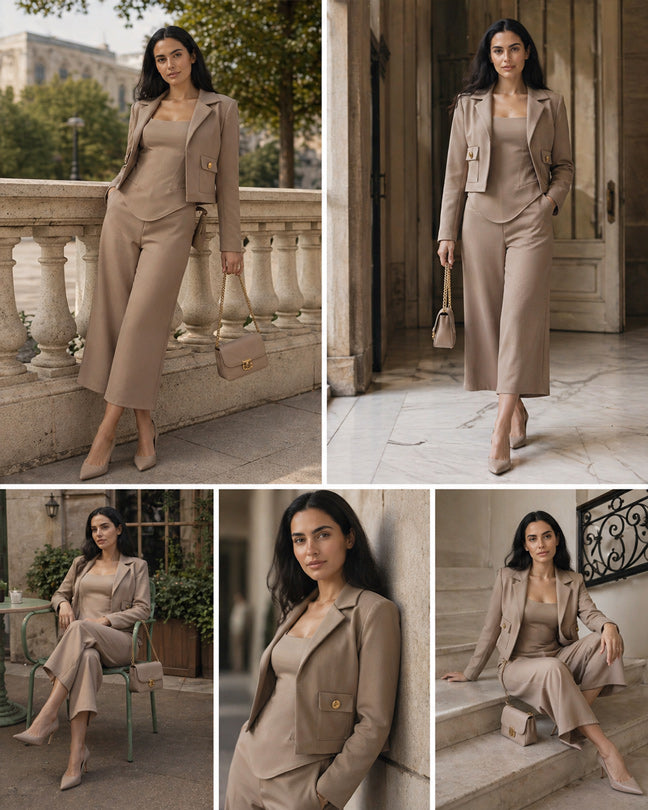 Rafelli Corset Top, Wide-Leg Trouser & Jacket Set