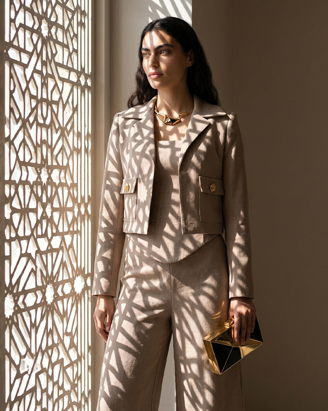 Rafelli Corset Top, Wide-Leg Trouser & Jacket Set