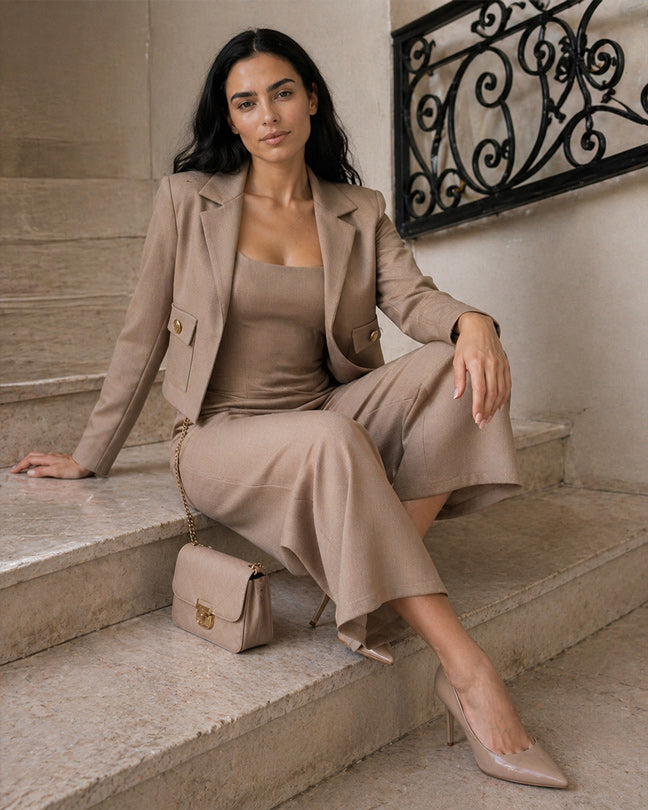 Rafelli Corset Top, Wide-Leg Trouser & Jacket Set